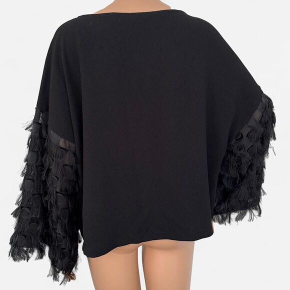 H&M Black Feathered Fringe Sleeve Black Blouse Boxy Top 14 - Picture 4 of 6